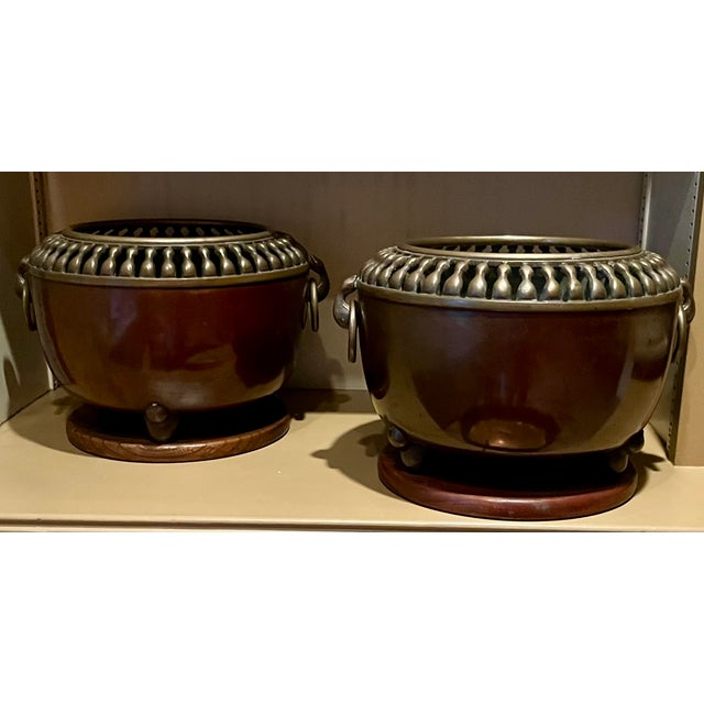 Antique Japanese Art Deco Taisho Bronze Cachepot Planters or Orchid Pots, Circa 1920 - A Pair For Sale - Image 4 of 18