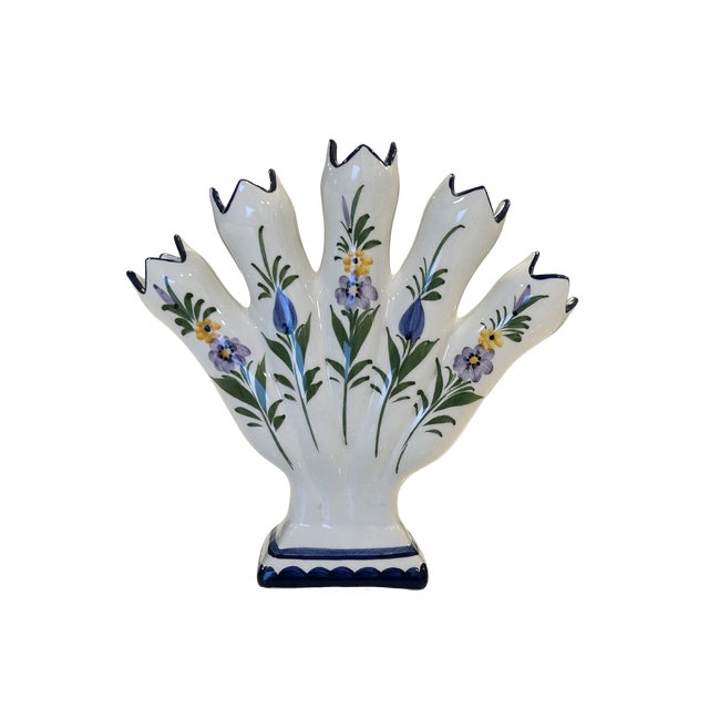 Delft Vintage Portuguese Hand-Painted Tulipiere Vase For Sale - Image 4 of 9
