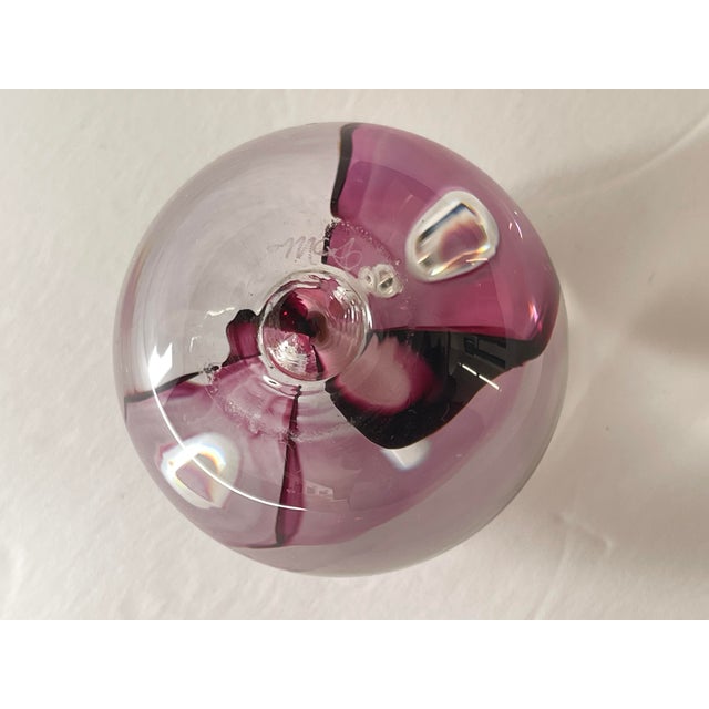 Glass Clear and Magenta Glass Signed Studio Paperweight With Bubble Inclusions For Sale - Image 7 of 10