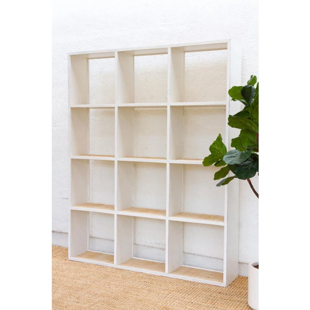 Large Vintage Acacia Wood Painted Bookcase For Sale - Image 4 of 9