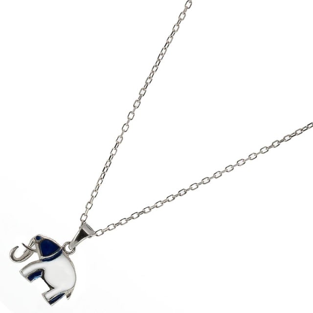 Sterling Silver Blue Elephant Necklace For Sale - Image 4 of 6
