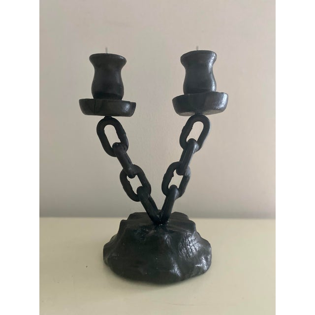 Gothic 1950s Mid-Century Brutalist Chain Candelabra Candle Holder For Sale - Image 3 of 10