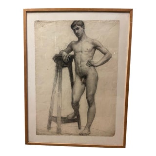 Drawing of a Naked Man in the Academic Hot Seat 1910 France For Sale