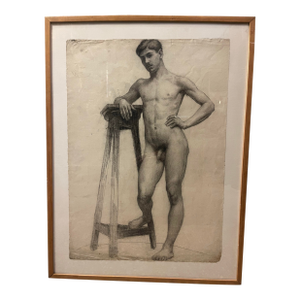 Drawing of a Naked Man in the Academic Hot Seat 1910 France