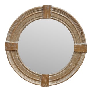 Round Weathered Wood Wall Mirror For Sale