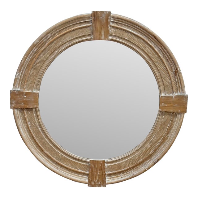 Round Weathered Wood Wall Mirror For Sale