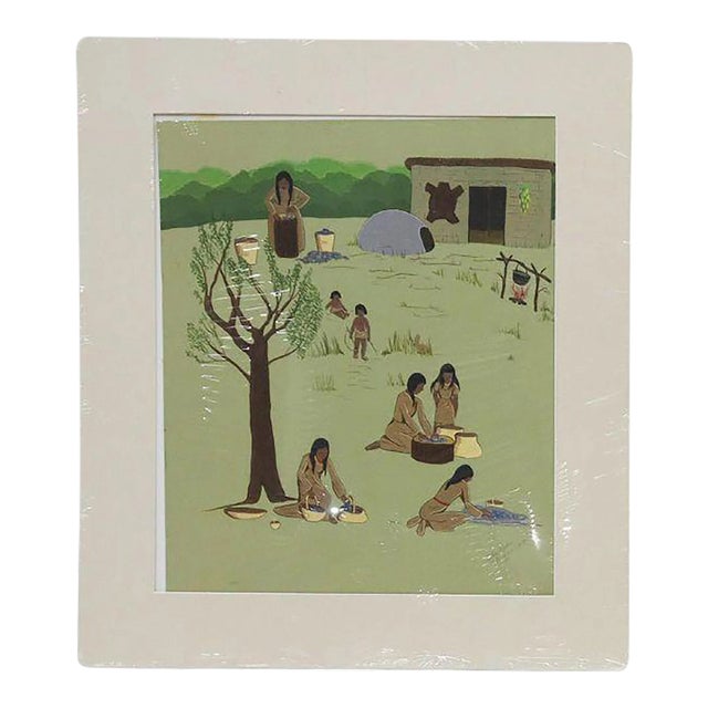 Original Signed "Women Gathering" by Nadine Marler 20th C. Cherokee, 1975 For Sale