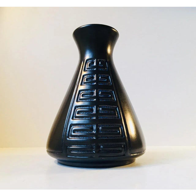 Vintage Danish Black Geometric Pottery Vase from Langeland, 1970s For Sale - Image 6 of 6