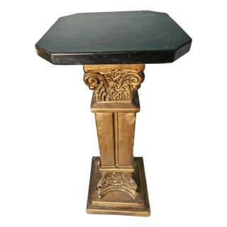 Gilt Porcelain Marble Top Column Pedestal Stand Table For Sale