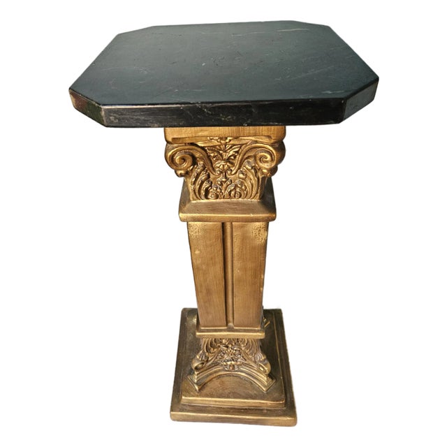 Gilt Porcelain Marble Top Column Pedestal Stand Table For Sale