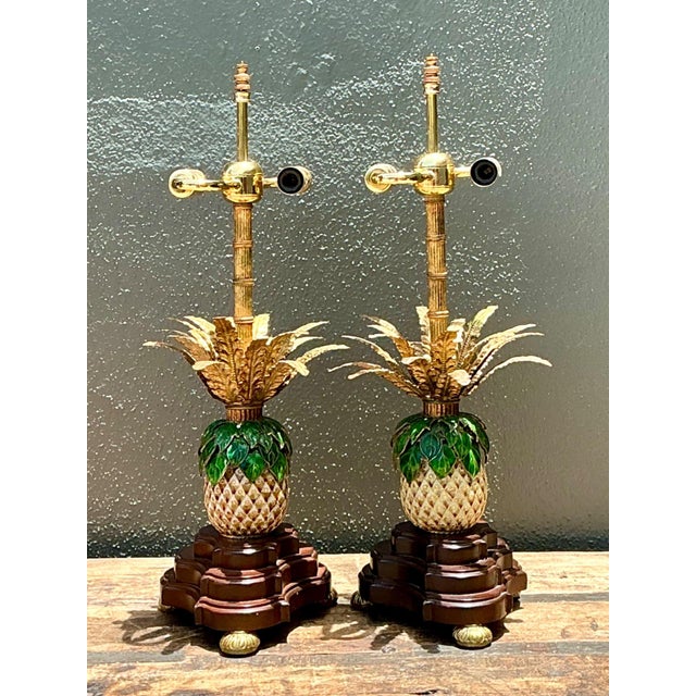 Vintage Frederick Cooper Enamel Pineapple Lamps - A Pair For Sale - Image 12 of 13