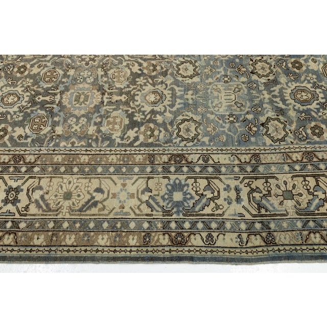 Antique Malayer Style Rug With Muted Slate, Charcoal, and Ivory Botanical Motif For Sale - Image 9 of 12