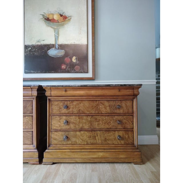 Wood A Pair / Set of Louis Philippe Chests With Marble Top by Ethan Allen For Sale - Image 7 of 16
