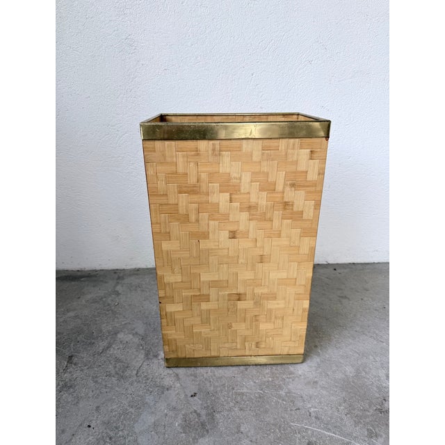 Wood Woven Wicker and Brass Umbrella Stand from Metal Linea Nova, 1960s For Sale - Image 7 of 18