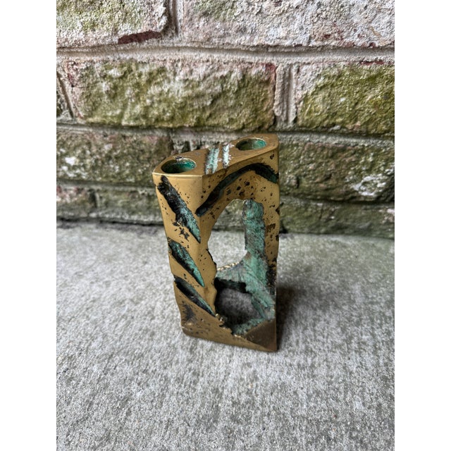 1960s Brutalist Solid Bronze Double Candle Holder For Sale - Image 4 of 16
