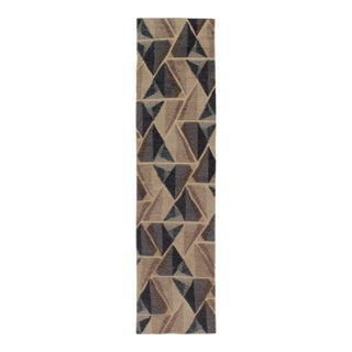 Rug & Kilim’s Scandinavian Style Runner in Blue & Beige-Brown High-Low Patterns For Sale