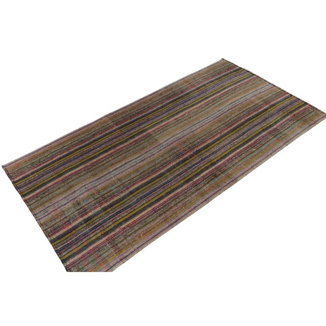 Traditional 1950s Vintage Chaput Kilim in Green, Multicolor Stripe Patterns For Sale - Image 3 of 7