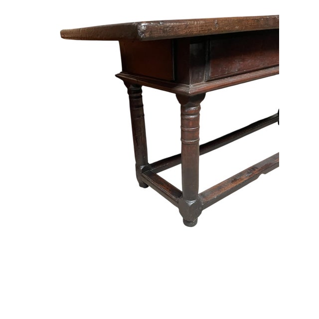 Spanish Walnut Refectory Table with Drawers, Wrought Iron Ball Handles and Turned Legs, 1600s For Sale - Image 6 of 9