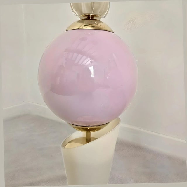 1980s 1980s Pair of Pink Mid Century Modern Murano Glass Lamps For Sale - Image 5 of 9