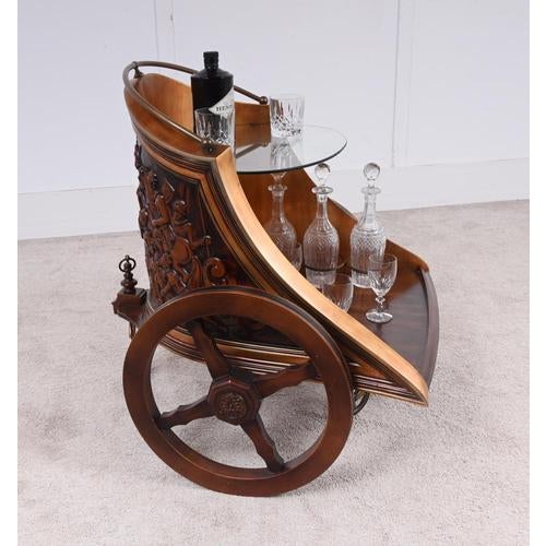 Mahogany Carved Chariot Bar Cart, 1920 For Sale - Image 4 of 13
