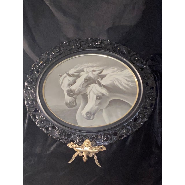Black Antique 19th Century "Pharaoh's Horses" Lithograph in Openwork Ornate Oval Frame For Sale - Image 8 of 10