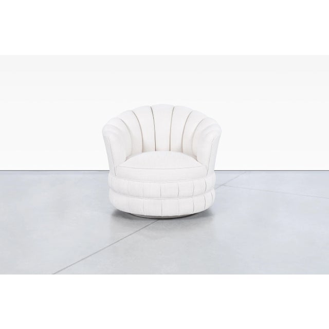 Mid-Century Modern Channel Back Swivel Lounge Chairs, 1970s For Sale In Los Angeles - Image 6 of 12