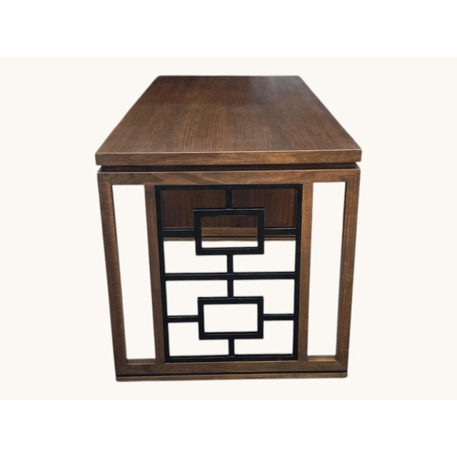 Modernist Sculptural Walnut Desk With Asymmetrical Geometric Base For Sale - Image 4 of 17