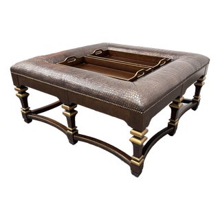 Century Furniture Napa Leather Tray Top Cocktail Ottoman For Sale