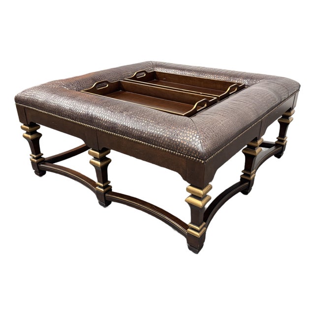 Century Furniture Napa Leather Tray Top Cocktail Ottoman For Sale