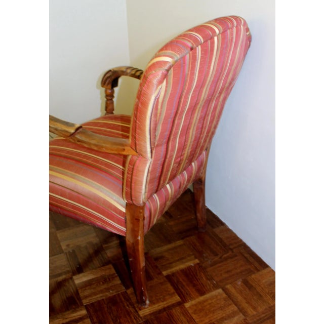 Art Deco Taffeta & Silk Striped Carved Details Arm Chair For Sale - Image 3 of 7