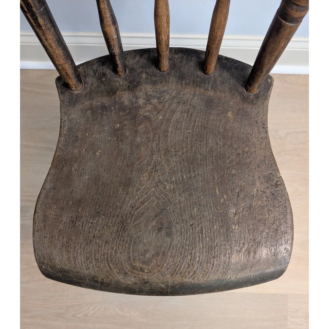 Wood Antique Half Spindle Plank Seat Chair 19th Century For Sale - Image 7 of 10
