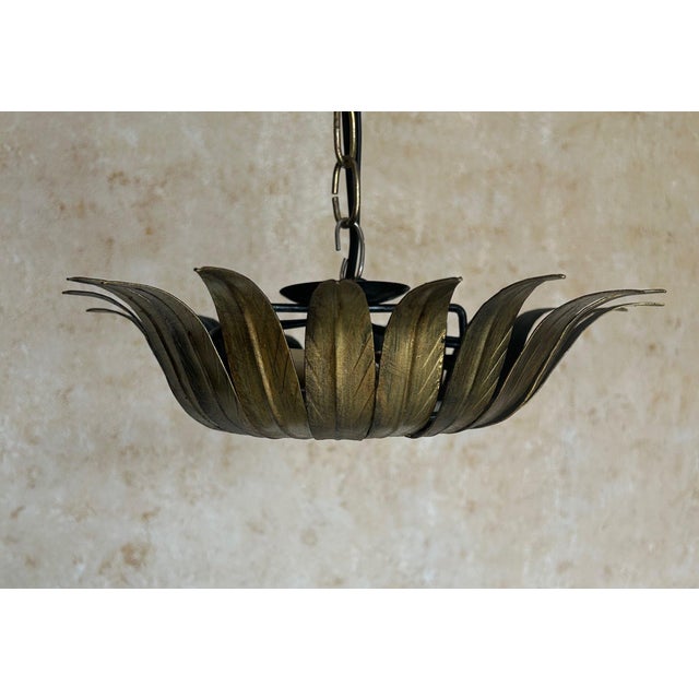 Spanish Small Spanish Gilt Metal Ceiling Fixture With Curved Leaves For Sale - Image 3 of 12