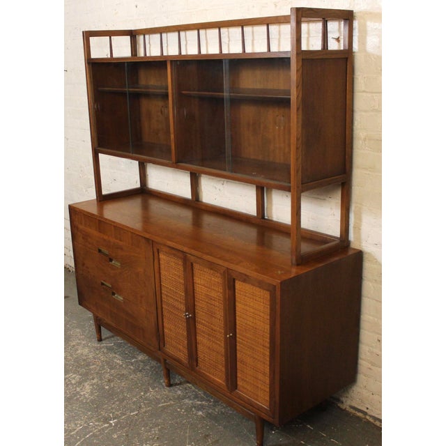 Mid-Century Modern American of Martinsville Walnut Server and Hutch Set For Sale - Image 3 of 18