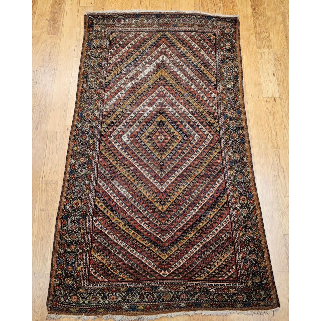 1900 - 1909 Antique Persian Senneh Area Rug, Hand-Knotted Wool, Hashtrang Allover Paisley Pattern, Red, Navy & Multicolor, 4x6 For Sale - Image 5 of 13