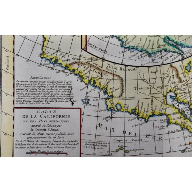 18th Century California, Alaska and Mexico: An 18th Century Hand-Colored Map by De Vaugondy For Sale - Image 5 of 8