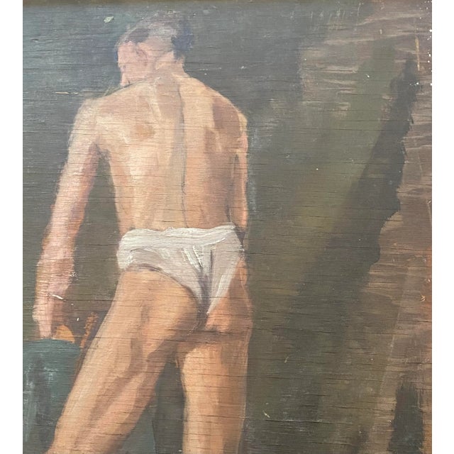 Vintage 1940’s English Oil on Board Standing Male Nude Profile Study For Sale - Image 4 of 12