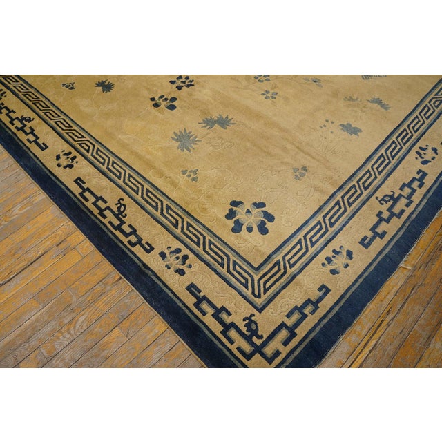 1900s Beige Open Field & Blue Border Foliate Pattern Antique Chinese Peking Rug For Sale - Image 11 of 11