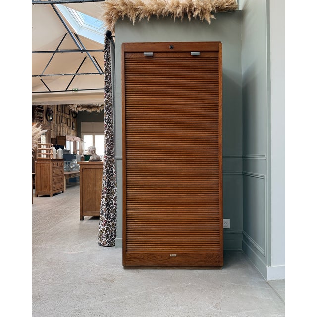 Large Oak Roll-Top Filing Cabinet by Lacour, 1950s For Sale - Image 14 of 14