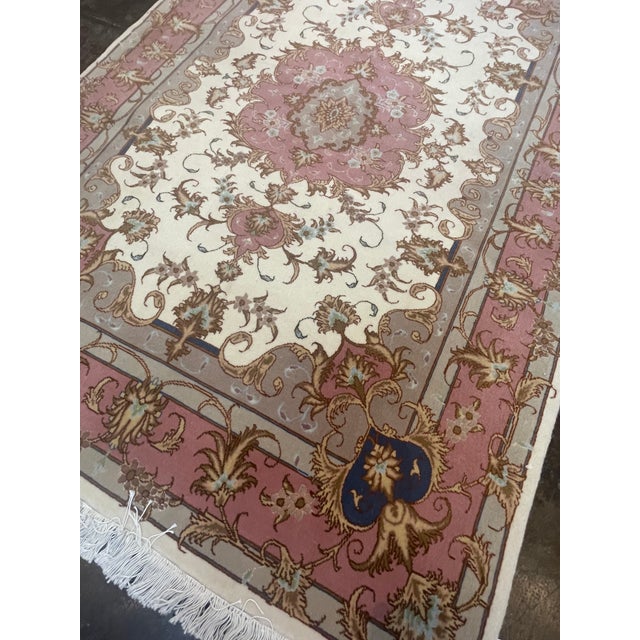 Textile 1990s Handwoven Persian Tabriz Area Rug 3'4" X 4'11" For Sale - Image 7 of 7
