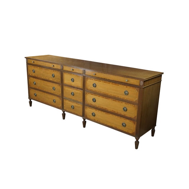 American Vintage Kittinger American Federal Style Mahogany & Satinwood Triple Dresser 87" For Sale - Image 3 of 18