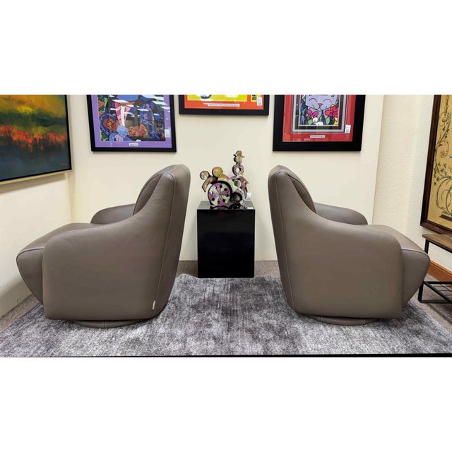 W. Schillig Leather Nikki Swivel Lounge Chairs, a Pair For Sale In Miami - Image 6 of 17