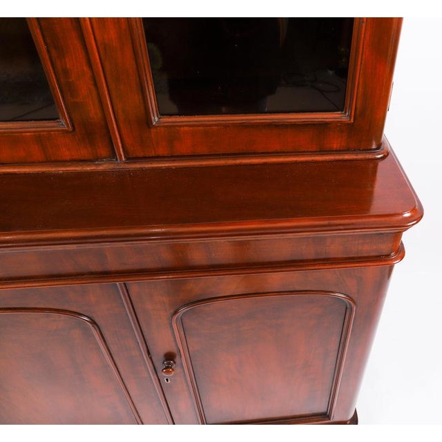 Wood 19th Century Antique English Victorian Flame Mahogany Library Bookcase For Sale - Image 7 of 18