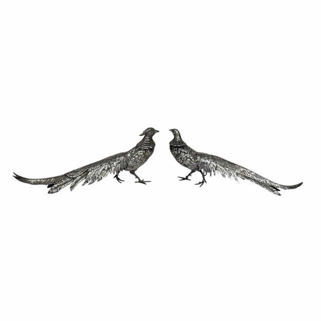 Mid 20th Century Vintage Mid Century Italian Alpaca Silverplate Pheasants For Sale - Image 5 of 8