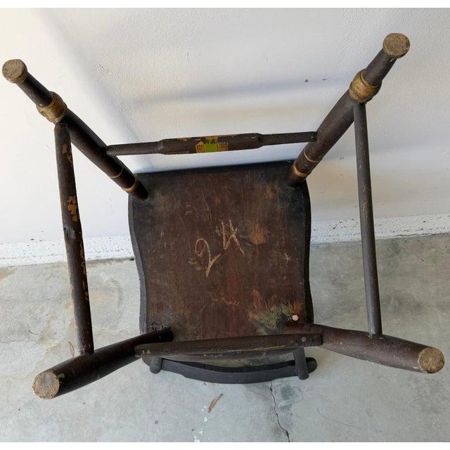 Pair of 19th Century Wooden Plank Seat Chairs With Original Stencil Work For Sale - Image 11 of 12