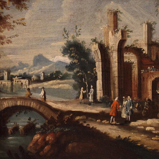 Mid 18th Century Venetian School Artist, Architectural Capriccio with Figures, 1760, Oil on Canvas, Framed For Sale - Image 5 of 16