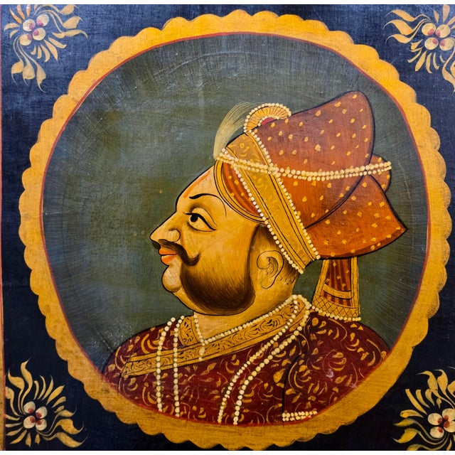 Early 19th Century Indian Mughal Hand-Painted Polychrome Cabinet With Royal Portraits For Sale - Image 9 of 12