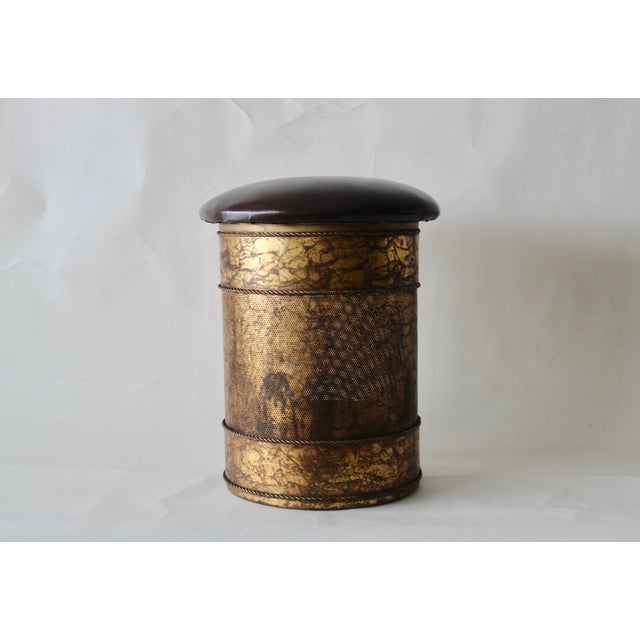 1960s Mid Century Gilded Italian Mushroom Stool With Storage Rope Detail. Fabulous gold finish, partially screened sides...