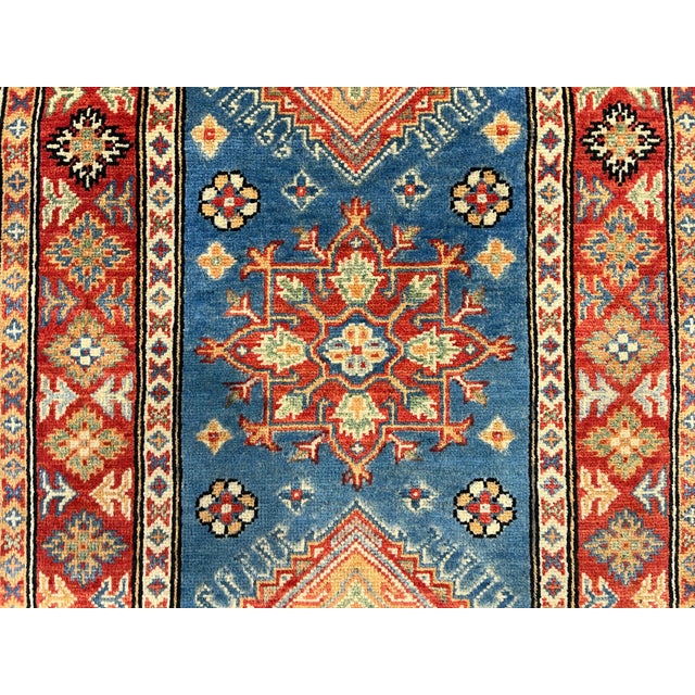 Textile Blue and Rust Red Kazak Wool Runner Rug, Tribal Hallway Rug, 2'9" X 9'9" For Sale - Image 7 of 16