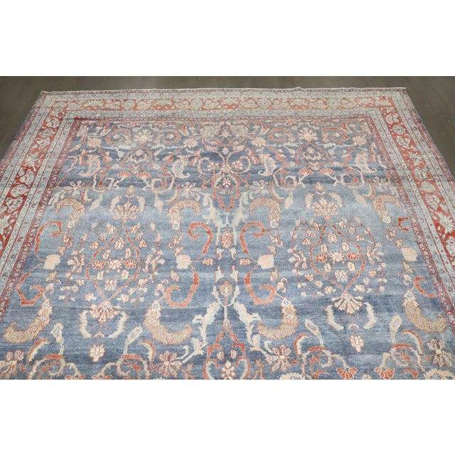 Blue Persian Antique Bibikabad Room 19th Century Rug - 9'2" x 11'10" For Sale - Image 9 of 10