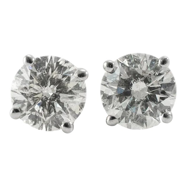 14k White Gold Screw Backs 4-Prong Diamond Stud Earrings - 2 Pieces For Sale